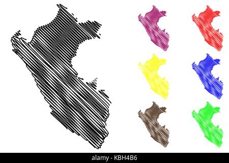 Carte du Pérou, d'illustration vectorielle scribble sketch pérou Illustration de Vecteur