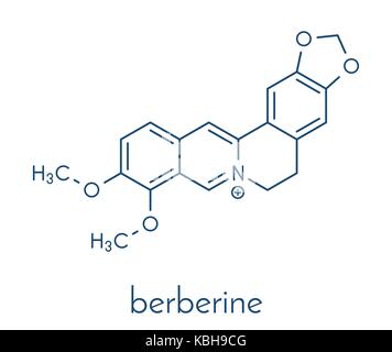 Alcaloïde berbérine. molécule présente dans nombre d'usines. utilisé comme un colorant jaune et comme un médicament antifongique. formule topologique. Illustration de Vecteur