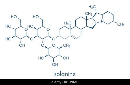 La solanine poison morelle. molécule présente dans les pommes de terre, en particulier dans les parties vertes. formule topologique. Illustration de Vecteur