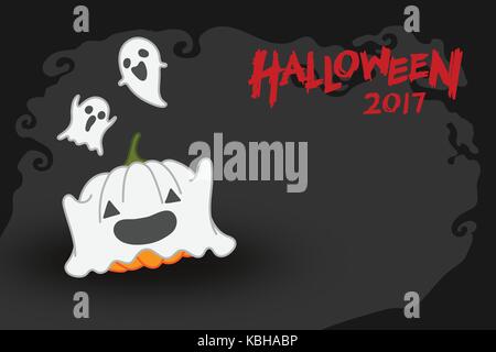 Halloween citrouille Jack o lantern avec spooky ghost halloween 2017 idée et concept illustration texte isolé sur fond sombre effrayant, avec co Illustration de Vecteur