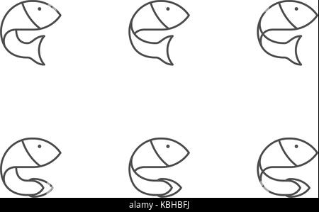 Symbole de poisson aperçu icon set design course illustration noir et blanc couleur isolé sur fond blanc, vector eps10 Illustration de Vecteur