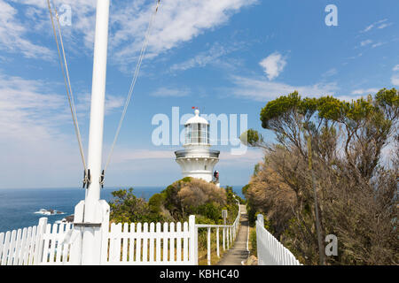 Le phare de Sugarloaf à Seal Rocks sur le milieu de la côte nord de la Nouvelle-Galles du Sud, Australie Banque D'Images