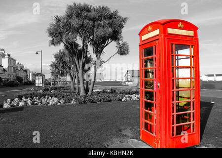 La phonebox rouge - walmer strand, noir et blanc Banque D'Images