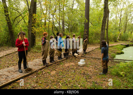 Préparer les enfants à en apprendre davantage sur la biologie aquatique et autres activités d'éducation environnementale à upham woods Outdoor Learning Centre, une partie de l'univers Banque D'Images