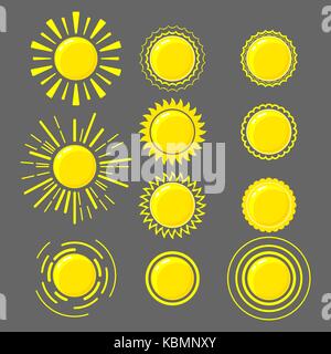 Ensemble de soleils jaunes Illustration de Vecteur