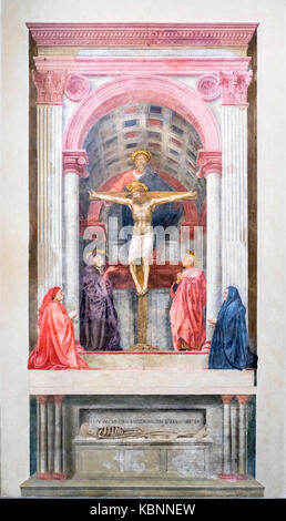 La Sainte Trinité (Trinita), fresque de Masaccio (Tommaso Guidi, 1401-1428), ch. 1424-25, l'église de Santa Maria Novella, Florence, Italie. Banque D'Images