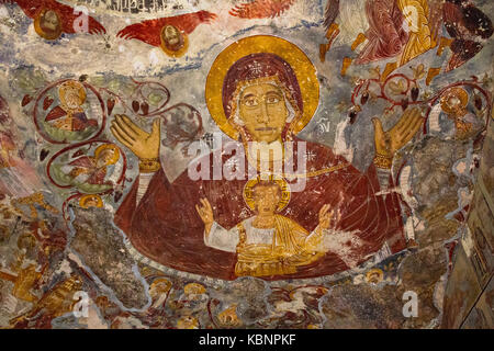 Fresques de l'ancien monastère grec-orthodoxe de Sumela, à Trabzon, Turquie. Banque D'Images