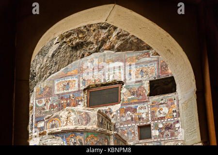 Fresques de l'ancien monastère grec-orthodoxe de Sumela, à Trabzon, Turquie. Banque D'Images