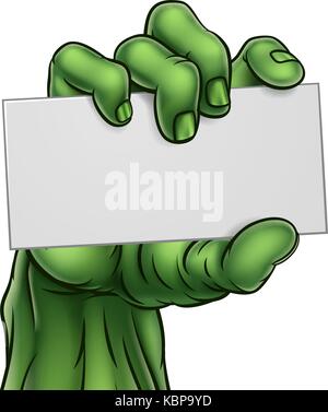 Zombie halloween monster hand holding blank sign Illustration de Vecteur