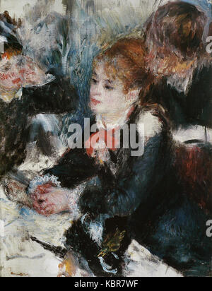 « Chez la modiste » est un tableau célèbre de Pierre-Auguste Renoir, représentant une scène d'une femme à la mode dans une boutique de meunier, mettant en valeur l'habileté de Renoir à capturer la vie parisienne moderne. Banque D'Images