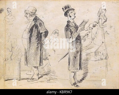 Gavarni P. attr. Etude de personnages d'encre (RECTO) 25x18.2cm Banque D'Images