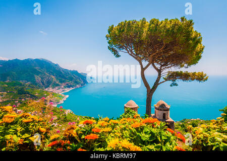 Ravello, Campanie, Salerne, charmante ville sur la côte amalfitaine.vue de la villa Rufolo Banque D'Images
