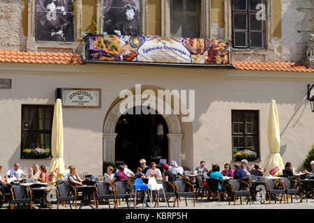 Restaurant juif, de la place du marché, de la vieille ville, Lublin, Pologne Banque D'Images