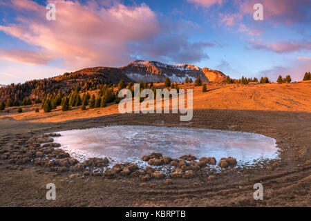 Monte peller et lac du vipères en heure d'or europe, Italie, Parc Naturel Adamello Brenta, peller mountain, Trentin-Haut-Adige, Trento, district Banque D'Images