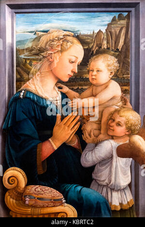 Vierge à l'enfant avec deux anges par Filippo Lippi (c.1406-1469), tempera sur bois, c.1460-65 Banque D'Images