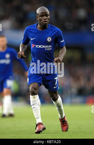 N'Golo Kante de Chelsea lors du match de la première Ligue au pont Stamford, Londres. APPUYEZ SUR ASSOCIATION photo. Date de la photo: Samedi 30 septembre 2017. Voir PA Story FOOTBALL Chelsea. Le crédit photo devrait se lire comme suit : Adam Davy/PA Wire. RESTRICTIONS : aucune utilisation avec des fichiers audio, vidéo, données, listes de présentoirs, logos de clubs/ligue ou services « en direct » non autorisés. Utilisation en ligne limitée à 75 images, pas d'émulation vidéo. Aucune utilisation dans les Paris, les jeux ou les publications de club/ligue/joueur unique. Banque D'Images