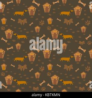 Teckel transparente motif chien avec os, arcs, chiens et empreintes. vector illustration Illustration de Vecteur