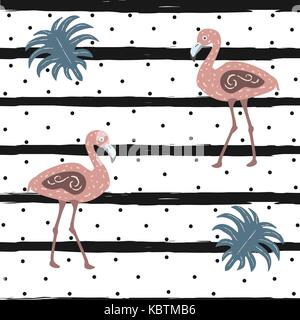 Flamingo bird modèle transparent avec rayures noires et points. vector illustration. Illustration de Vecteur