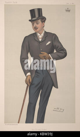 Il s'agit d'une caricature de William JACJ Cavendish Bentinck, publiée dans Vanity Fair en 1882. Il représente la figure politique, connue pour son implication dans la politique et l'aristocratie britanniques, dans un style satirique typique de l'approche de la publication à l'égard de personnalités éminentes. Banque D'Images