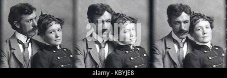 Cette bande de stand photo présente Dr John et Grace Hudson datant d'environ 1895. Les images en noir et blanc capturent le couple dans un moment historique, mettant en évidence les premières techniques photographiques utilisées à la fin du XIXe siècle. Banque D'Images