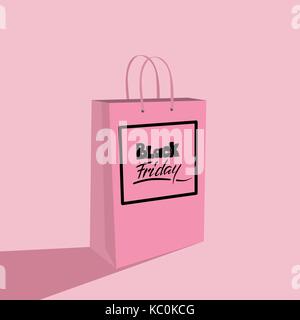 Le vendredi noir vente lettrage sur une shopping sac de papier. Texte de la main méga vente annuelle. Illustration de Vecteur