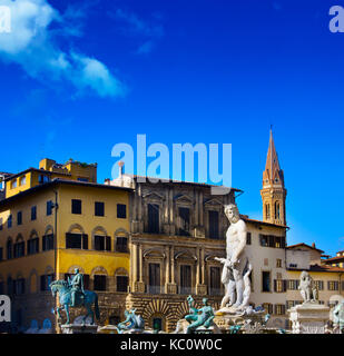 La célèbre fontaine de Neptune de la piazza della Signoria à Florence, Italie Banque D'Images