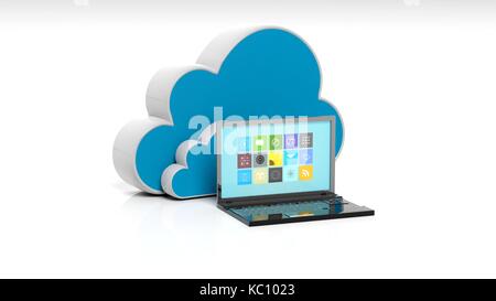 Cloud et icônes d'ordinateur portable isolé sur fond blanc. Banque D'Images