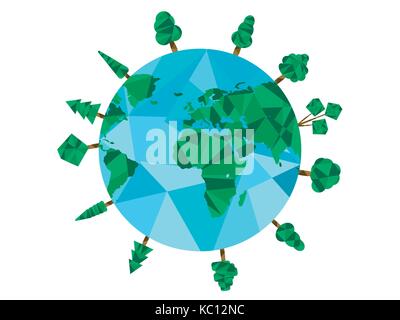 Le jour de la terre. Low poly planète et polygonales des arbres. La Journée mondiale de l'environnement. Vector illustration Illustration de Vecteur