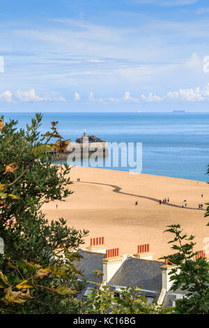 Vue sur le port de Folkestone pier et le Lower Leas, repris de la Leas Cliff Top. L'expédition peut être voir dans la distance. Kent UK Banque D'Images