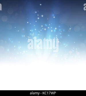 Explosion de lumière et d'étoiles qui brillent sur un fond bleu de fête Banque D'Images