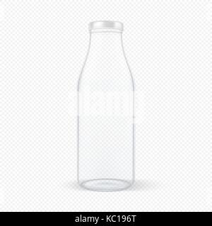 Vector transparent verre vide fermé réaliste bouteille de lait avec couvercle blanc libre isolé sur fond transparent. design modèle pour la publicité, le branding, immersive. eps10. Illustration de Vecteur