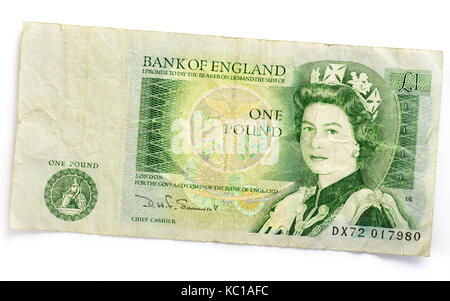 Années 1980 Une livre britannique remarque qui a été éliminé sur 1988 Banque D'Images