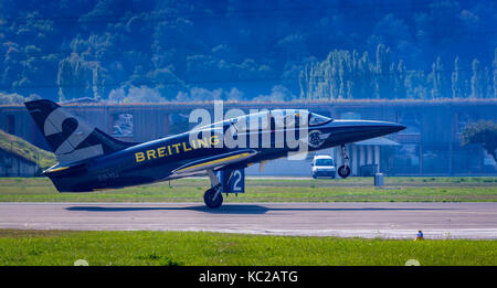 Breitling Jet Team, L 39 Albatros pendant le décollage, Sion Airshow, Sion, Valais, Suisse Banque D'Images