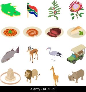 Voyage afrique du sud, l'ensemble des icônes de style isométrique Illustration de Vecteur