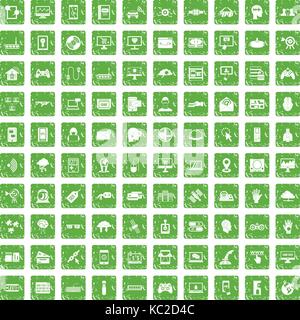 100 icons set grunge green Illustration de Vecteur