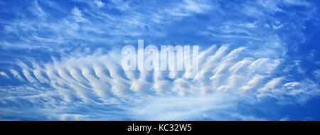 Panorama du ciel avec de beaux nuages incroyable inhabituelle. ciel bleu profond à jour ensoleillé. beau ciel bleu avec des nuages panorama. Banque D'Images