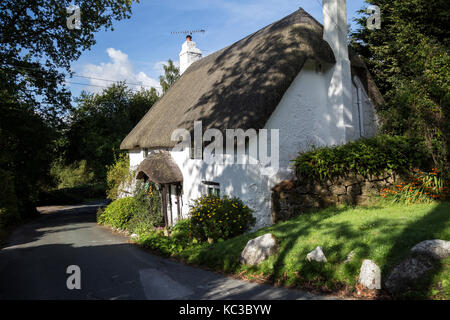 S/N et de chaume cottage dans le Devon, Angleterre,chalet,Devon Devon Dartmoor Lustleigh,photo,carte postale village près de Lustleigh Cleave - une forte arbre recto verso Banque D'Images