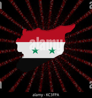 Syrie carte drapeau rouge sur le code hexadécimal illustration burst Banque D'Images