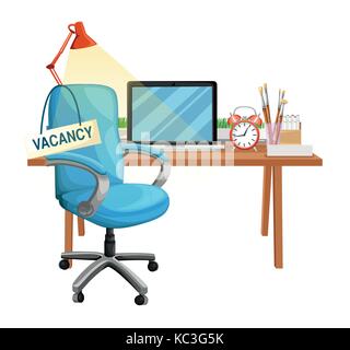 La composition avec chaise de bureau et un signe d'embauche et d'affaires. vacants concept recrutement. vector illustration. page du site web et mobile app design elem Illustration de Vecteur