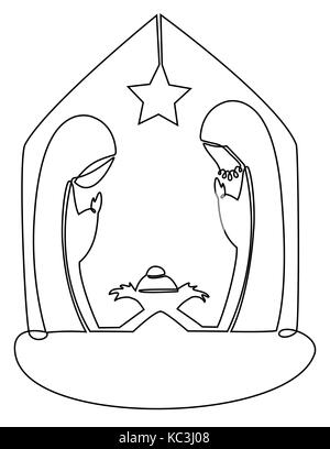 Crèche sainte famille avec un dessin Illustration de Vecteur