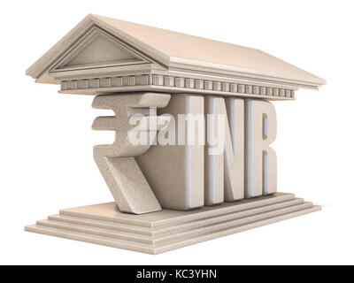 Monnaie Roupie indienne INR temple signe 3D render illustration isolé sur fond blanc Banque D'Images