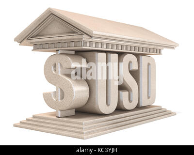 Devise USD Dollar sign temple 3D render illustration isolé sur fond blanc Banque D'Images