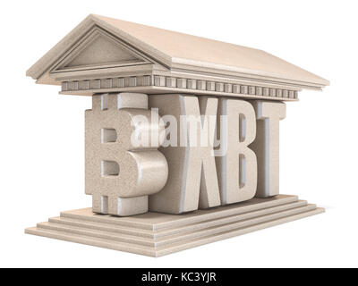 Symbole de devise Bitcoin temple XBT rendu 3D illustration isolé sur fond blanc Banque D'Images