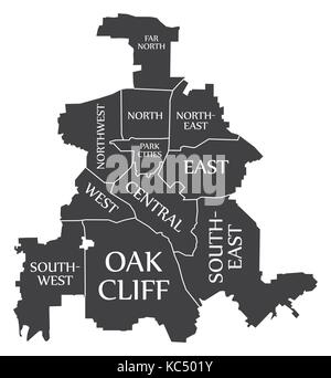 Plan de la ville de Dallas Texas usa étiqueté illustration noir Illustration de Vecteur