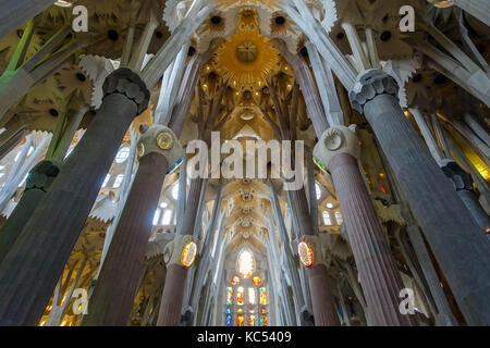 Intérieur de la Sagrada Familia. Barcelone, Catalogne, Espagne Banque D'Images