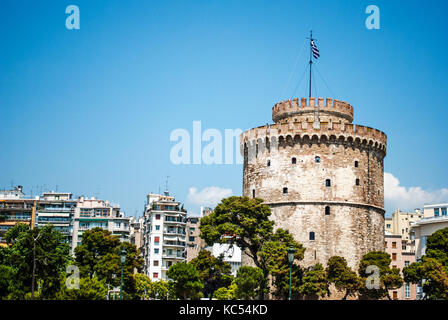 La Tour Blanche de Thessalonique. le symbole de la ville de Thessalonique en Grèce ancienne tour médiévale. Banque D'Images