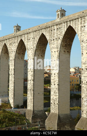 L'aqueduc du xviiie siècle (Aqueduto Das Aguas Livres) à Lisbonne au Portugal. Banque D'Images