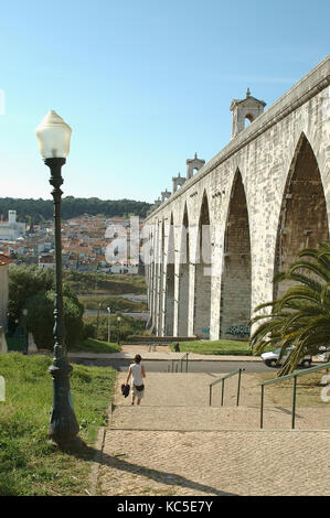 L'aqueduc du xviiie siècle (Aqueduto Das Aguas Livres) à Lisbonne au Portugal. Banque D'Images