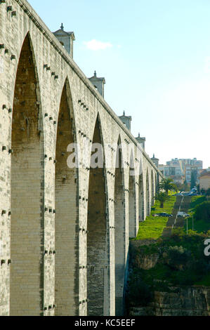 L'aqueduc du xviiie siècle (Aqueduto Das Aguas Livres) à Lisbonne au Portugal. Banque D'Images