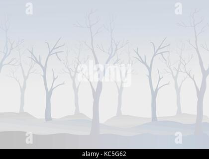 Arbres d'hiver fond. paysage d'hiver avec des arbres, le brouillard. nuageux jour brumeux.vector illustration Illustration de Vecteur
